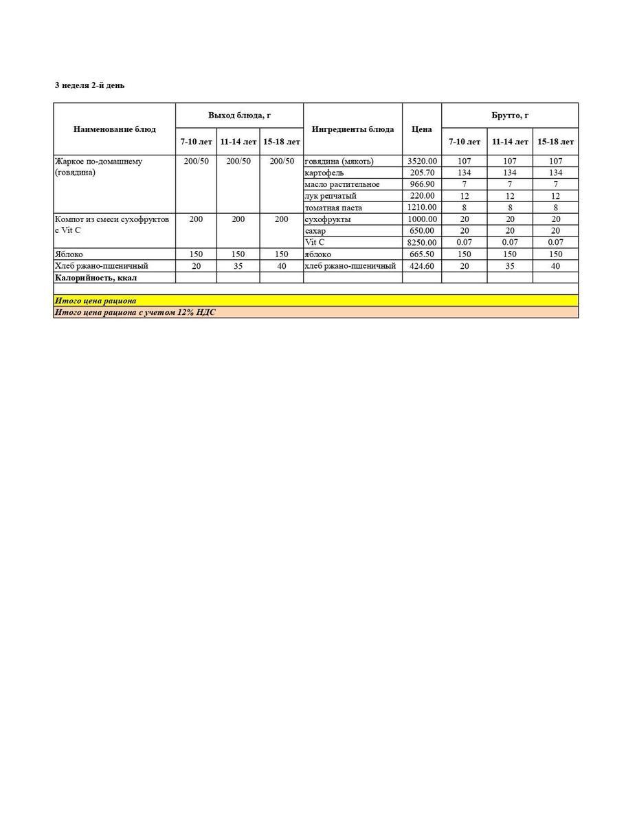 Меню 3 неделя 2-й день