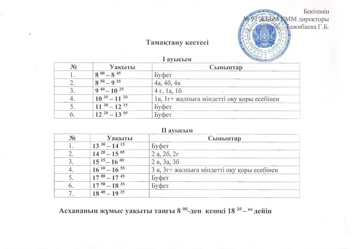 Тамақтану кестесі